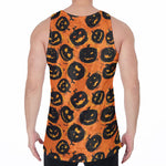 Black Halloween Pumpkin Pattern Print Men's Velvet Tank Top