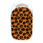 Black Halloween Pumpkin Pattern Print Mesh Laundry Hamper