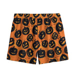 Black Halloween Pumpkin Pattern Print Mesh Shorts