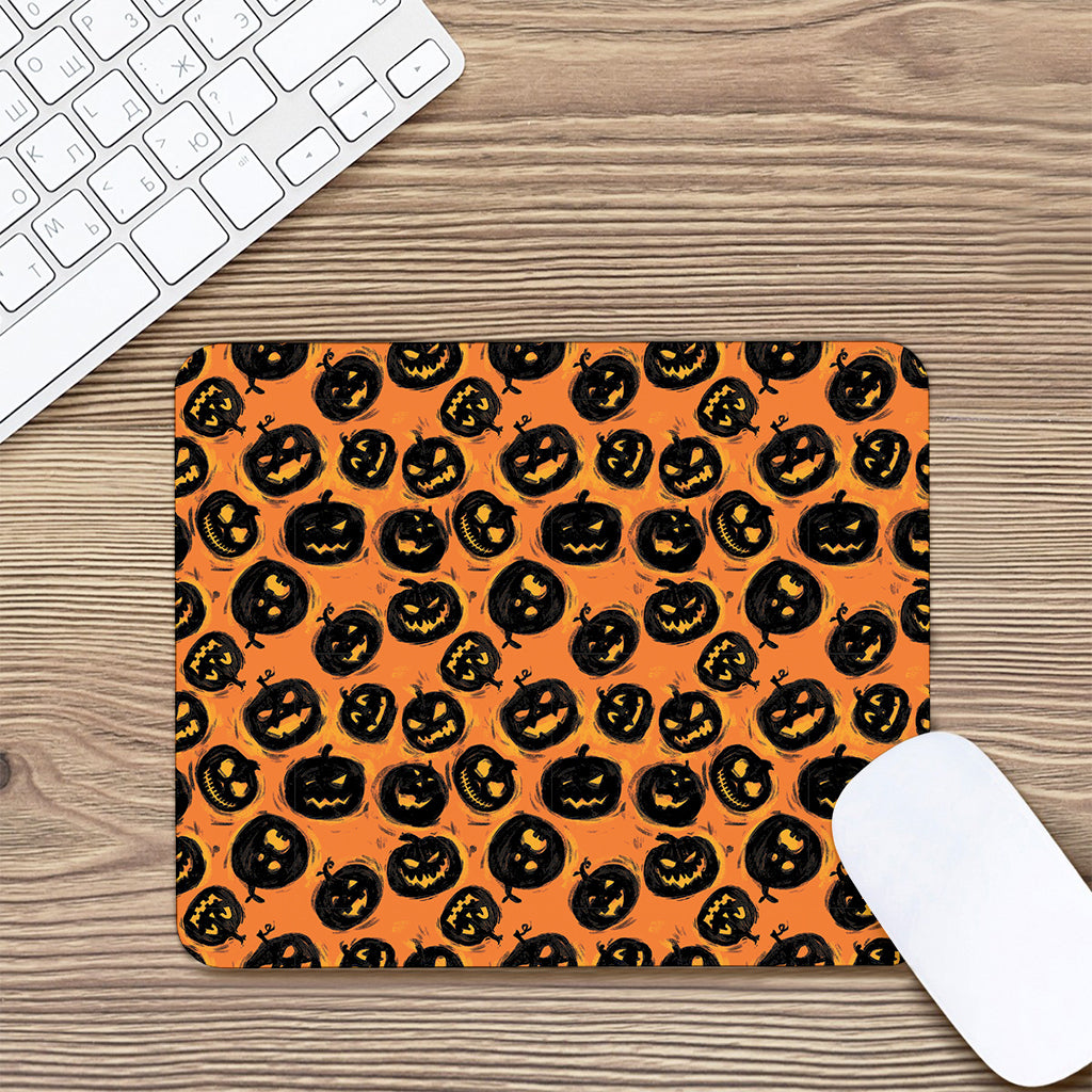 Black Halloween Pumpkin Pattern Print Mouse Pad