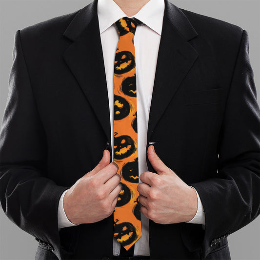 Black Halloween Pumpkin Pattern Print Necktie