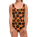 Black Halloween Pumpkin Pattern Print One Piece Swimsuit