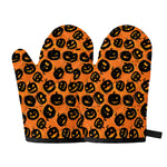 Black Halloween Pumpkin Pattern Print Oven Mitts