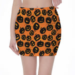 Black Halloween Pumpkin Pattern Print Pencil Mini Skirt