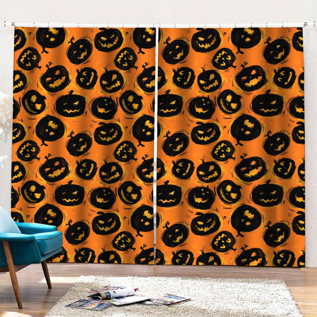 Black Halloween Pumpkin Pattern Print Pencil Pleat Curtains