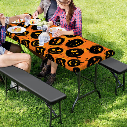 Black Halloween Pumpkin Pattern Print Picnic Table Cover