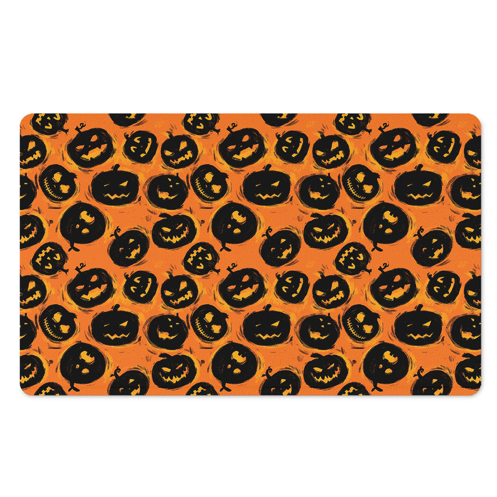 Black Halloween Pumpkin Pattern Print Polyester Doormat