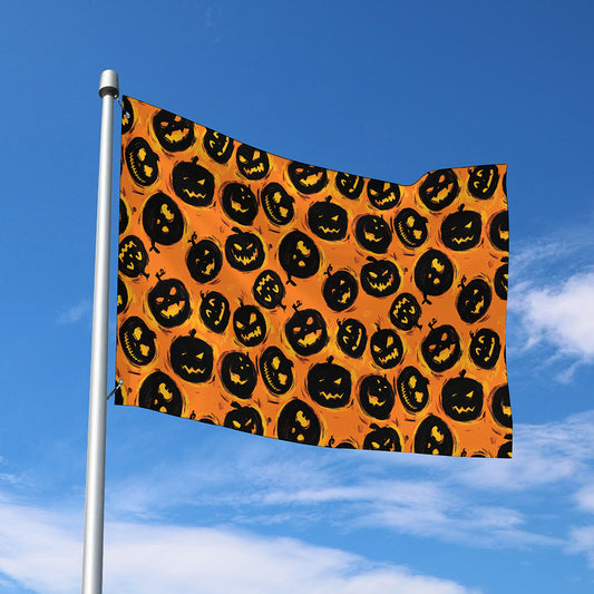 Black Halloween Pumpkin Pattern Print Polyester Flag