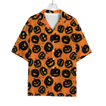 Black Halloween Pumpkin Pattern Print Rayon Hawaiian Shirt