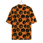 Black Halloween Pumpkin Pattern Print Rayon Hawaiian Shirt
