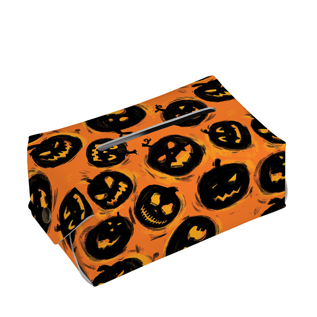 Black Halloween Pumpkin Pattern Print Rectangle Tissue Box Cover