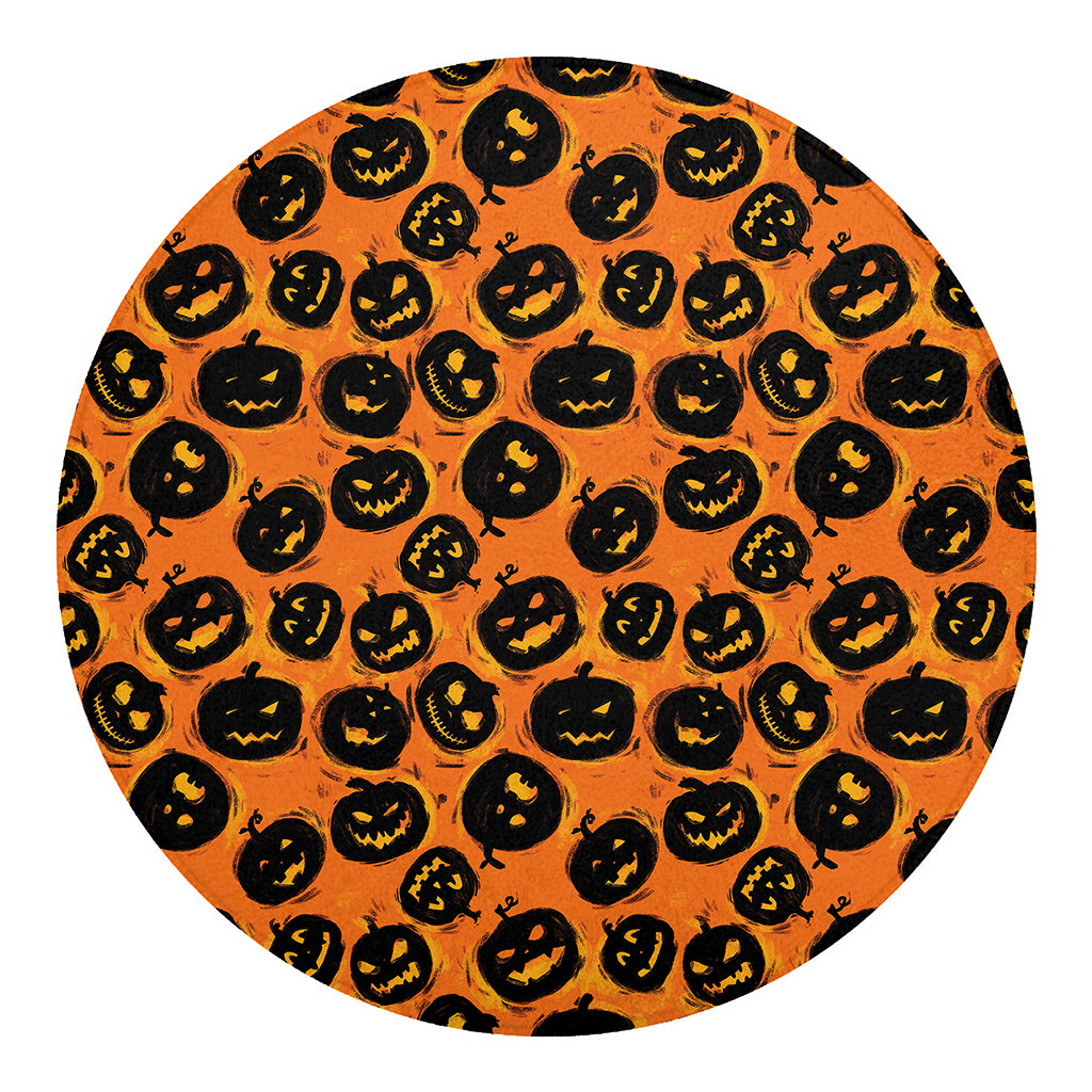 Black Halloween Pumpkin Pattern Print Round Blanket
