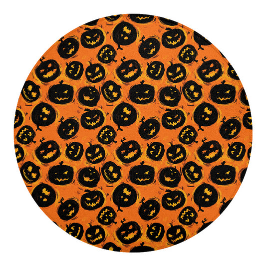 Black Halloween Pumpkin Pattern Print Round Blanket