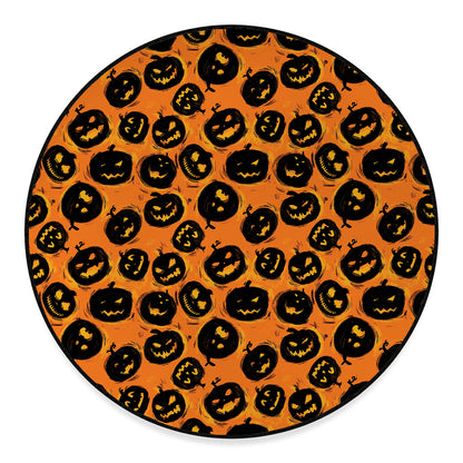 Black Halloween Pumpkin Pattern Print Round Floor Mat