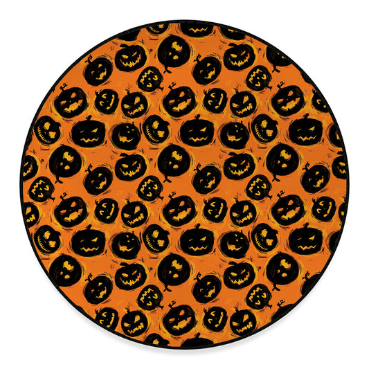 Black Halloween Pumpkin Pattern Print Round Floor Mat