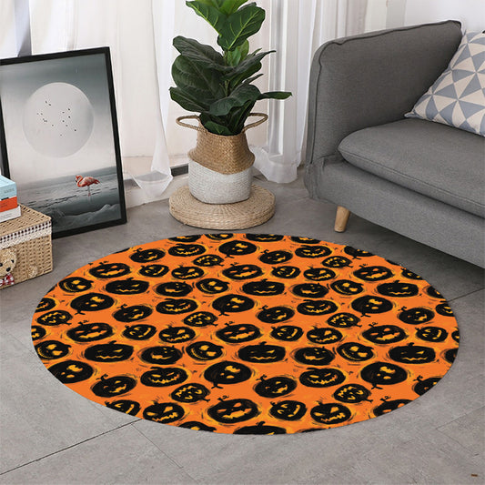Black Halloween Pumpkin Pattern Print Round Rug