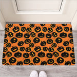 Black Halloween Pumpkin Pattern Print Rubber Doormat