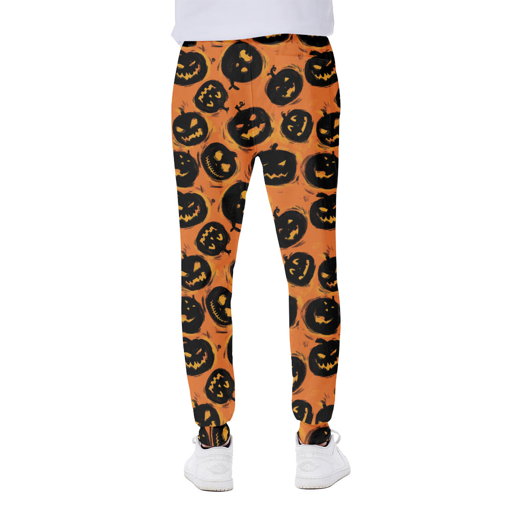 Black Halloween Pumpkin Pattern Print Scuba Joggers