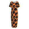 Black Halloween Pumpkin Pattern Print Short Sleeve Long Nightdress