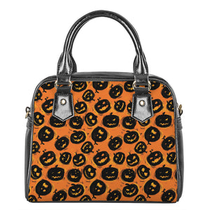 Black Halloween Pumpkin Pattern Print Shoulder Handbag