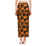 Black Halloween Pumpkin Pattern Print Side Slit Maxi Skirt
