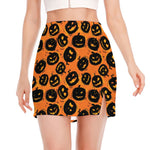 Black Halloween Pumpkin Pattern Print Side Slit Mini Skirt