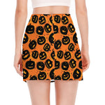 Black Halloween Pumpkin Pattern Print Side Slit Mini Skirt