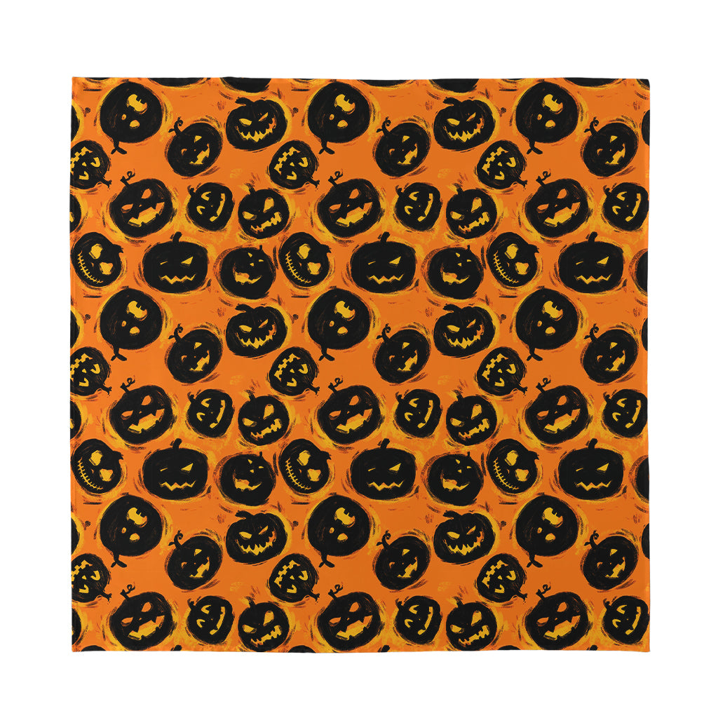 Black Halloween Pumpkin Pattern Print Silk Bandana