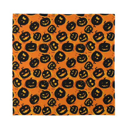 Black Halloween Pumpkin Pattern Print Silk Bandana