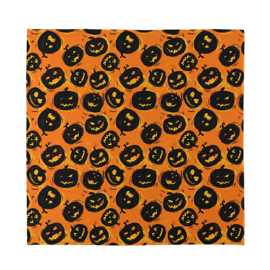 Black Halloween Pumpkin Pattern Print Silk Bandana
