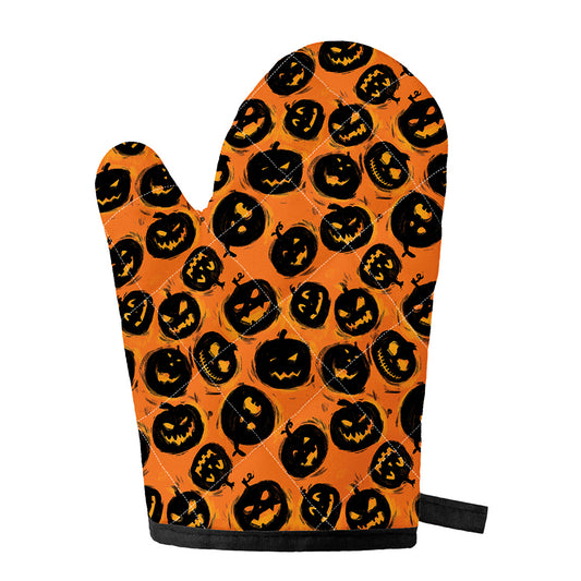 Black Halloween Pumpkin Pattern Print Single Oven Mitt