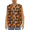 Black Halloween Pumpkin Pattern Print Sleeveless Baseball Jersey