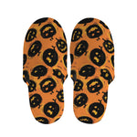 Black Halloween Pumpkin Pattern Print Slippers
