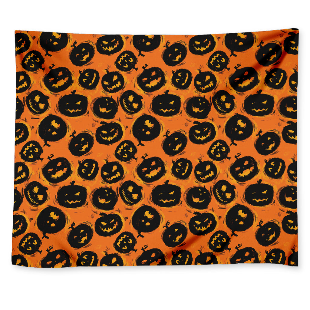 Black Halloween Pumpkin Pattern Print Tapestry