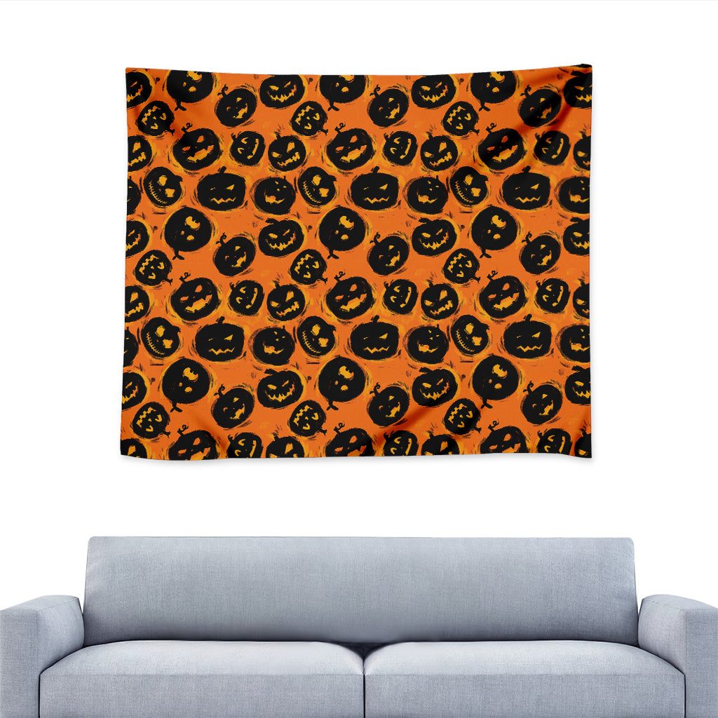 Black Halloween Pumpkin Pattern Print Tapestry
