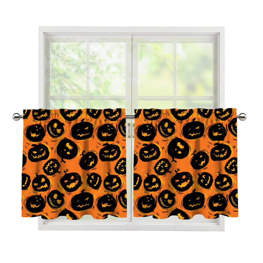 Black Halloween Pumpkin Pattern Print Tier Curtains