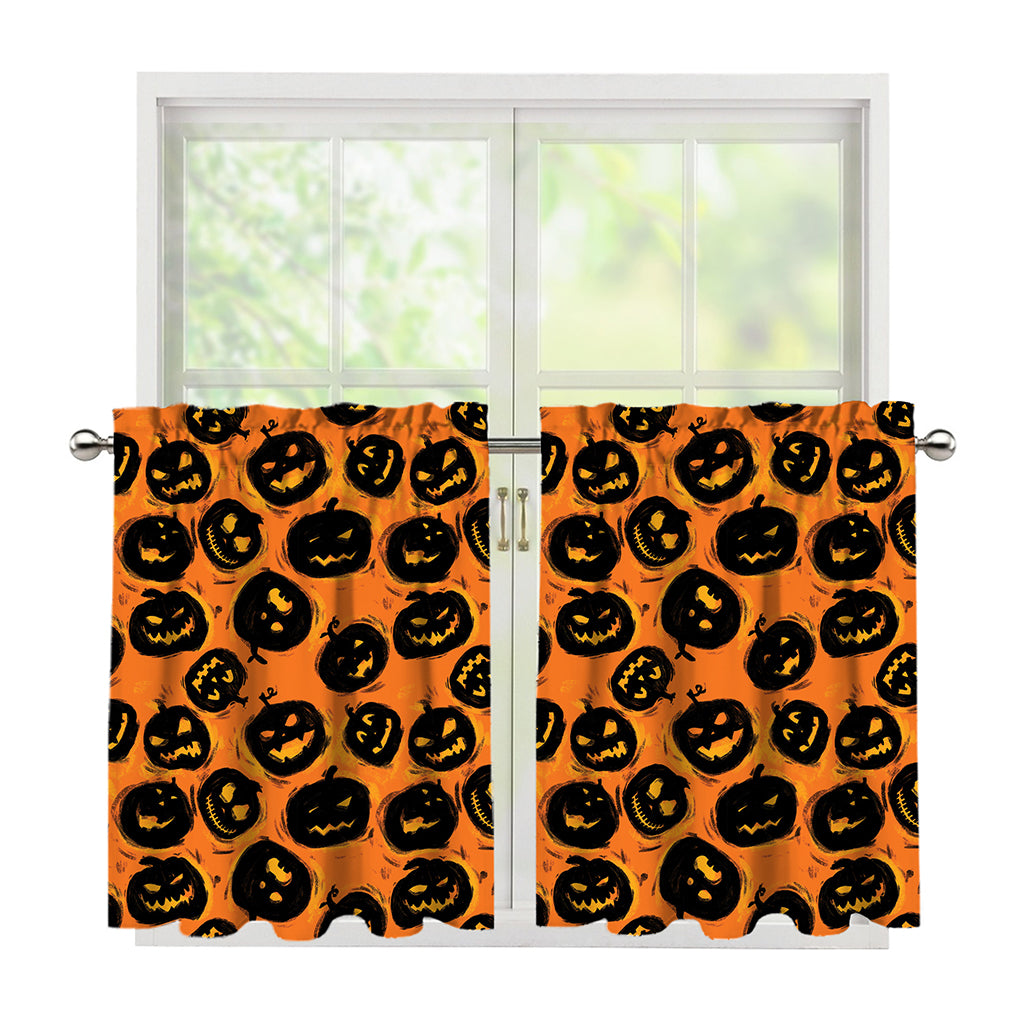 Black Halloween Pumpkin Pattern Print Tier Curtains