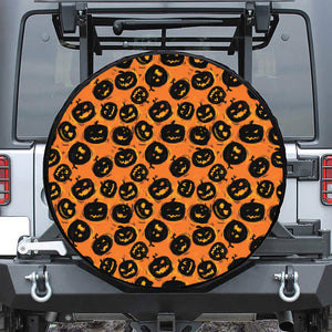 Black Halloween Pumpkin Pattern Print Tire Cover