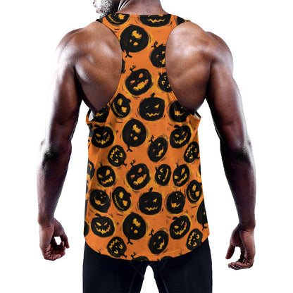 Black Halloween Pumpkin Pattern Print Training Tank Top