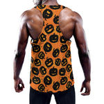 Black Halloween Pumpkin Pattern Print Training Tank Top