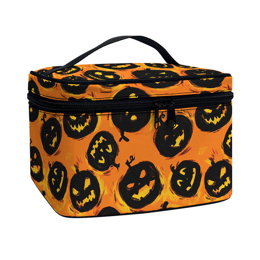 Black Halloween Pumpkin Pattern Print Travel Makeup Bag