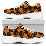 Black Halloween Pumpkin Pattern Print White Chunky Shoes