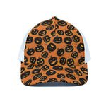 Black Halloween Pumpkin Pattern Print White Mesh Trucker Cap