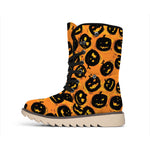 Black Halloween Pumpkin Pattern Print Winter Boots
