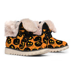 Black Halloween Pumpkin Pattern Print Winter Boots