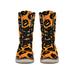 Black Halloween Pumpkin Pattern Print Winter Boots