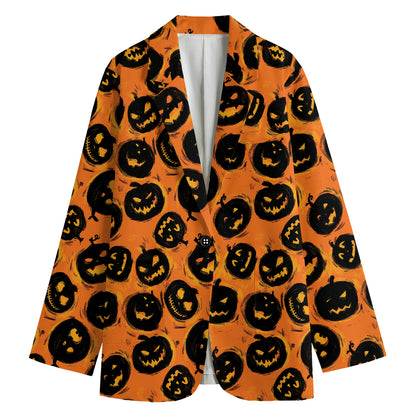 Black Halloween Pumpkin Pattern Print Women's Blazer