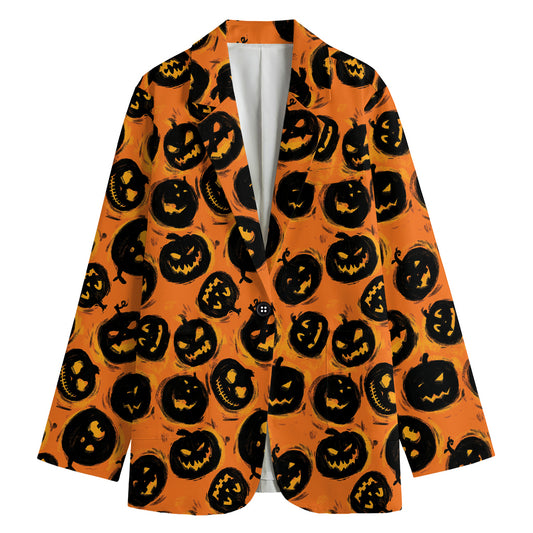Black Halloween Pumpkin Pattern Print Women's Blazer
