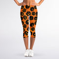 Black Halloween Pumpkin Pattern Print Women's Capri Leggings