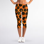 Black Halloween Pumpkin Pattern Print Women's Capri Leggings